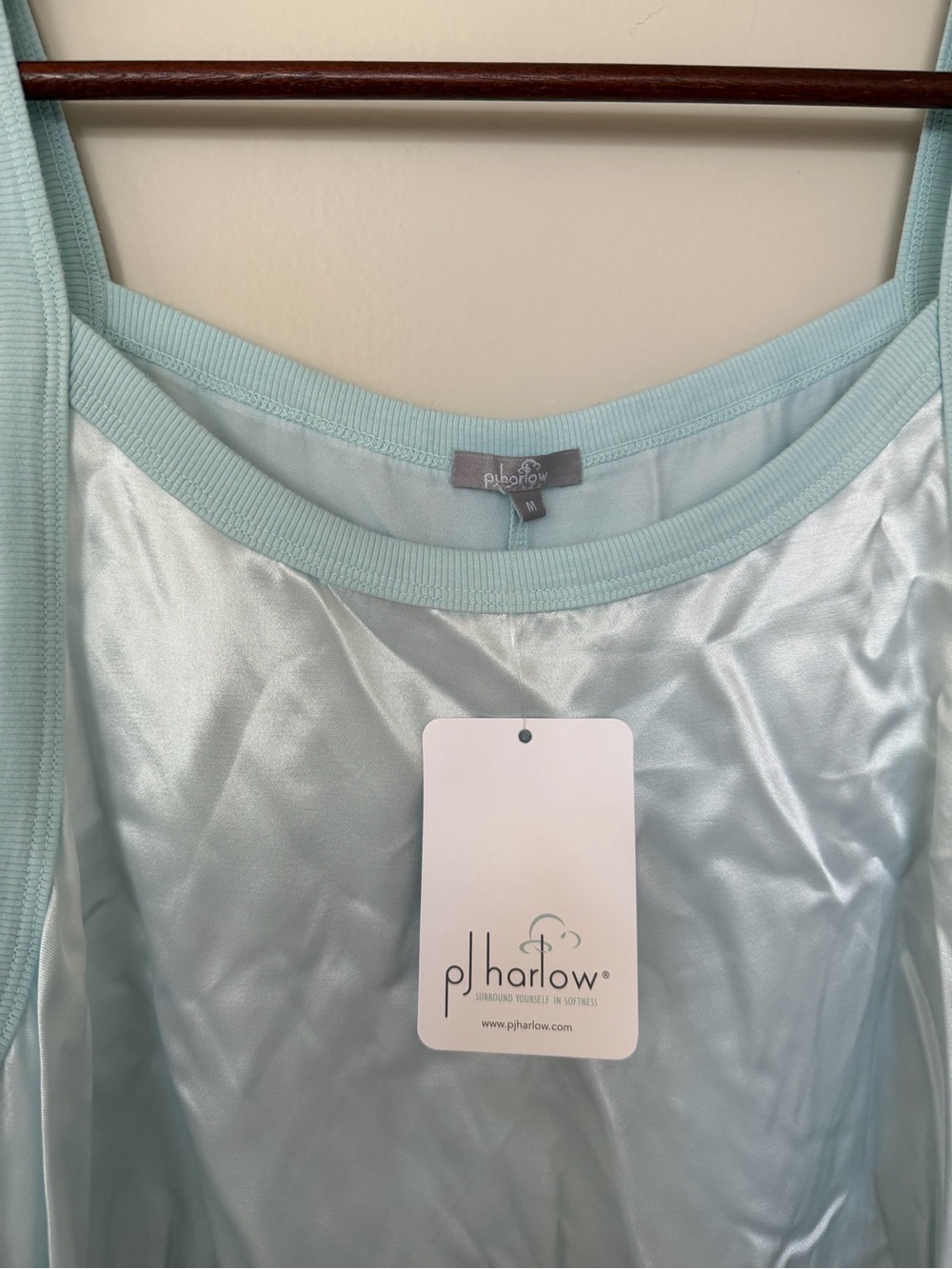 PJ Harlow Satin Slip Chemise in Light Aqua - Picture 2 of 3